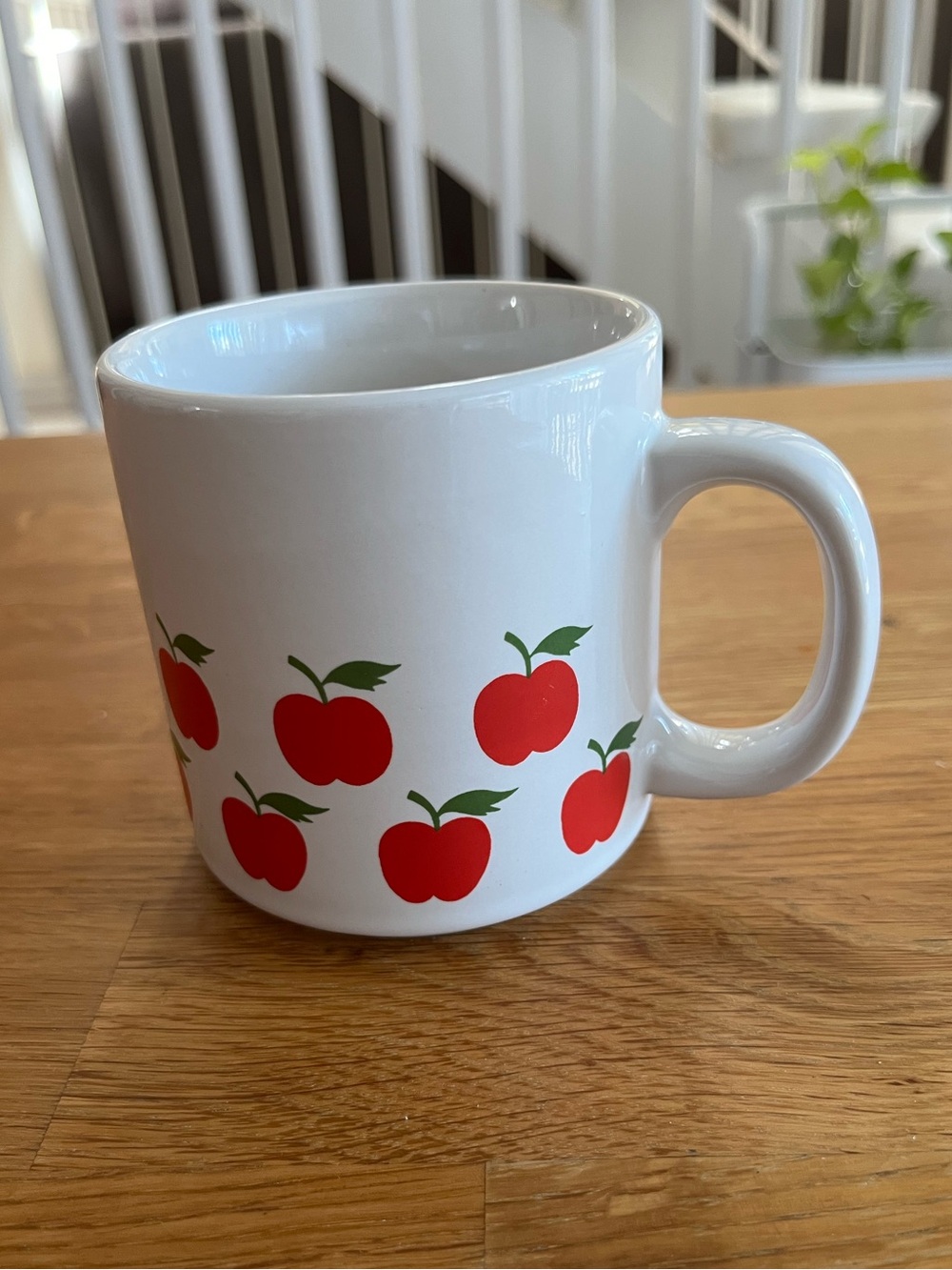 Vintage White Ceramic Apple Print Coffee Mug - Red Apple Design